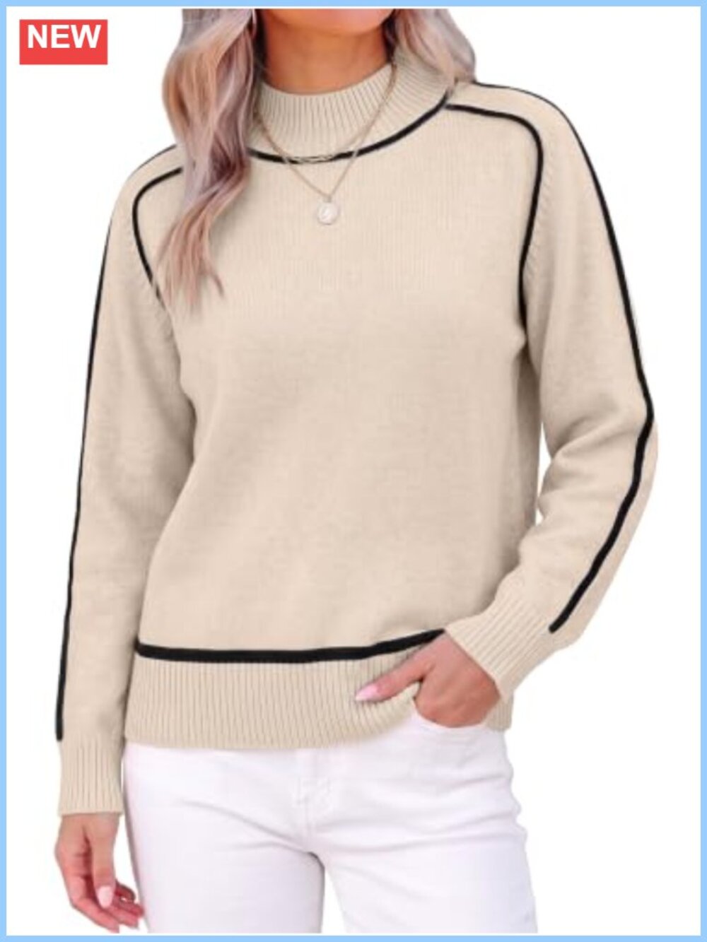 Womens Mock Neck Fall Knit Sweater Loose Pullover Long Sleeve Office Layer